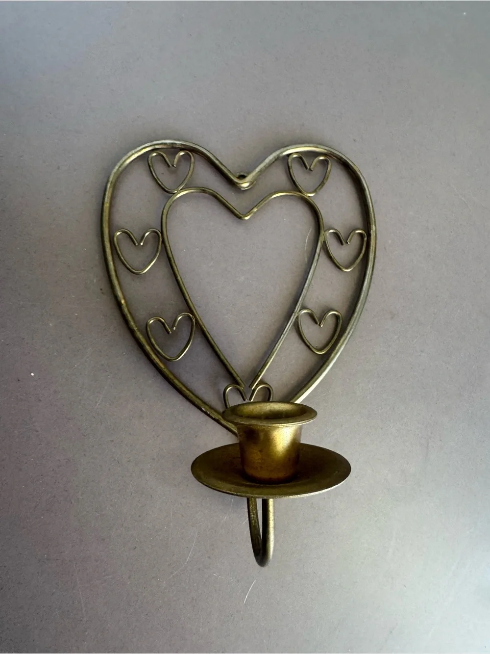 Brass-Tone Heart Wall Candle Sconce - Antique Brass Finish